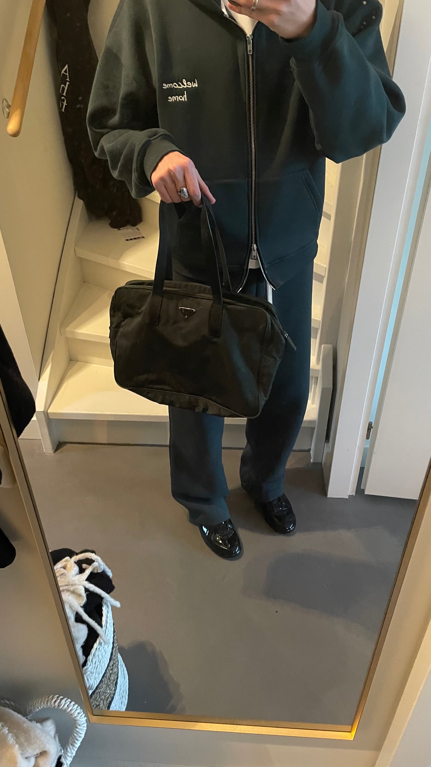 BORSA A MANO PRADA NYLON VERDE