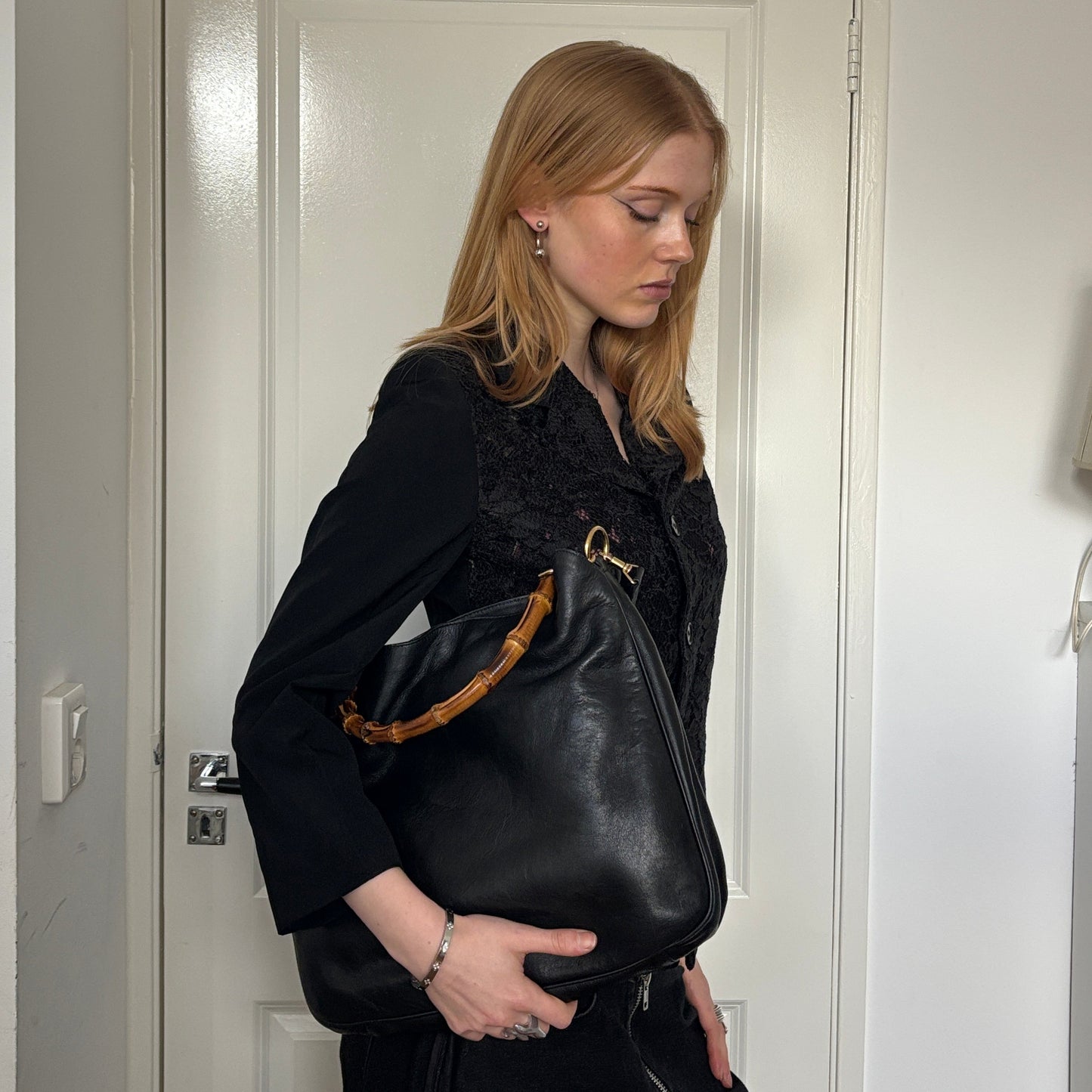 GUCCI TOM FORD BAMBOO LEATHER BAG BLACK