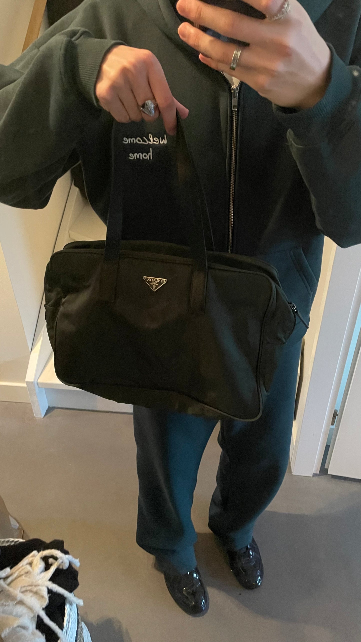 BORSA A MANO PRADA NYLON VERDE