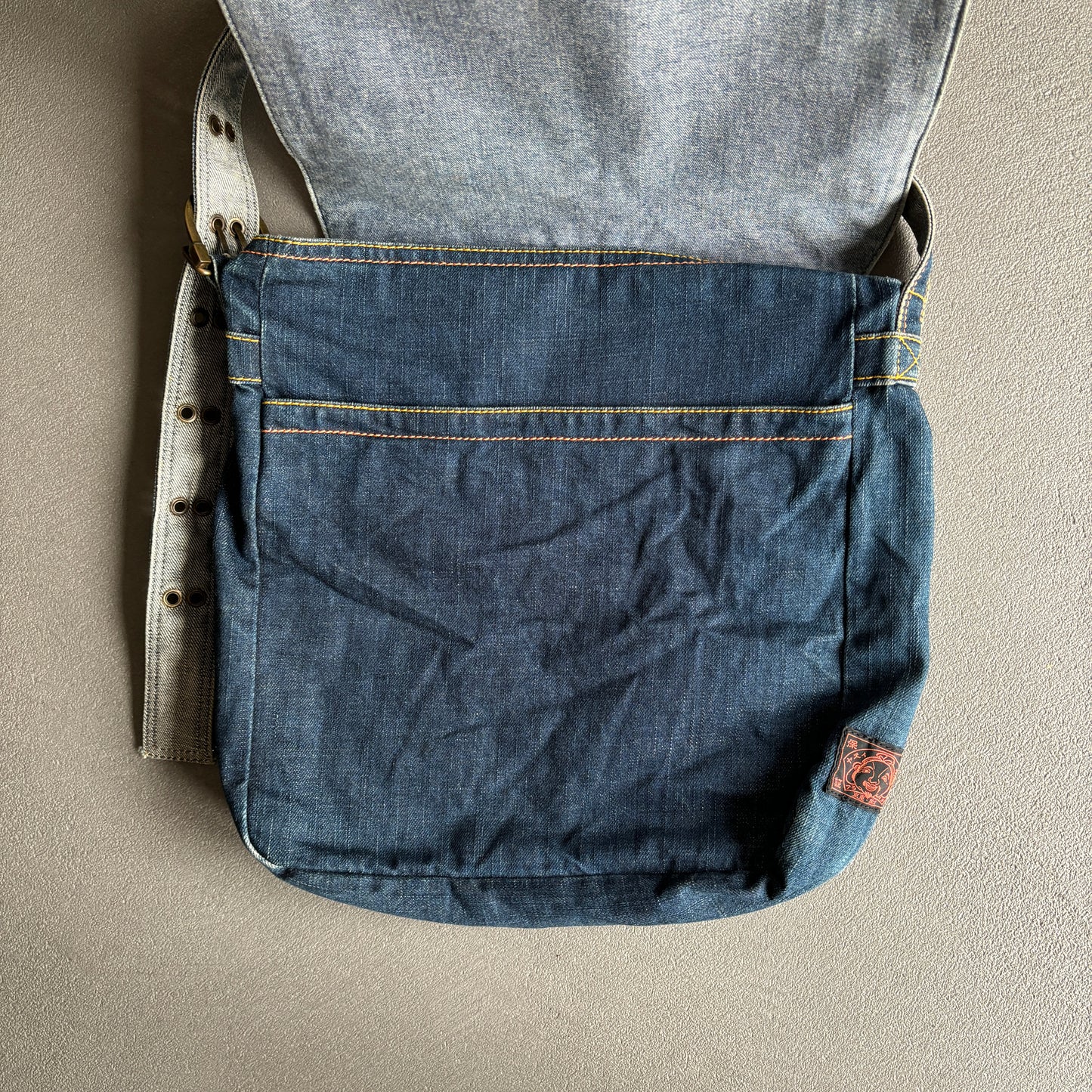 EVISU BIG INDIGO MESSENGER BAG