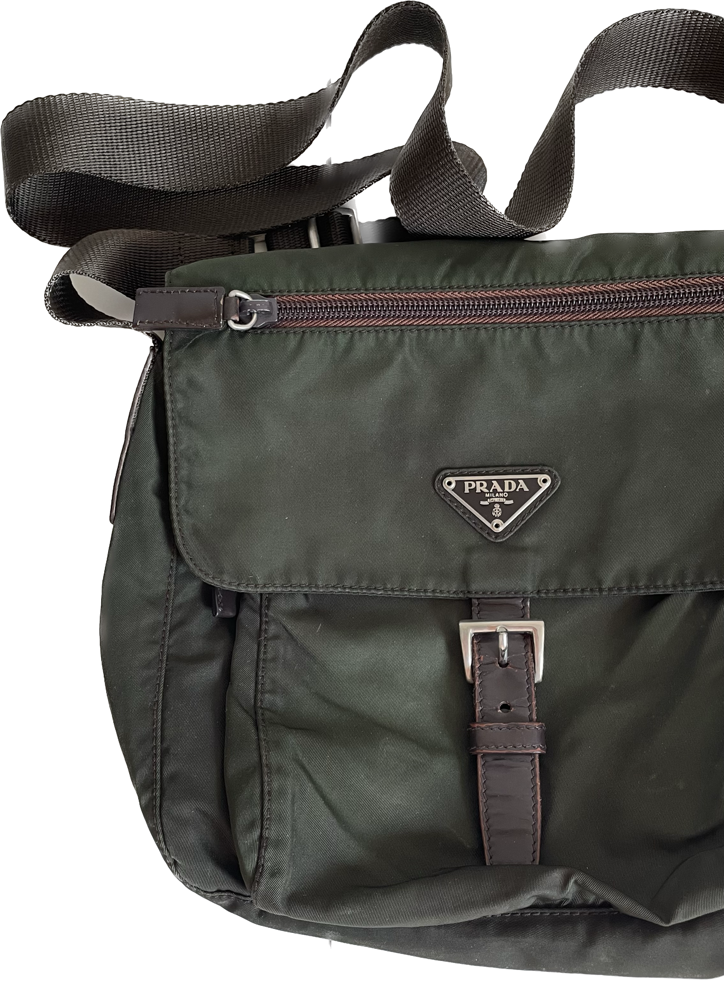 BORSA MESSENGER PRADA VERDE MILITARE/MARRONE