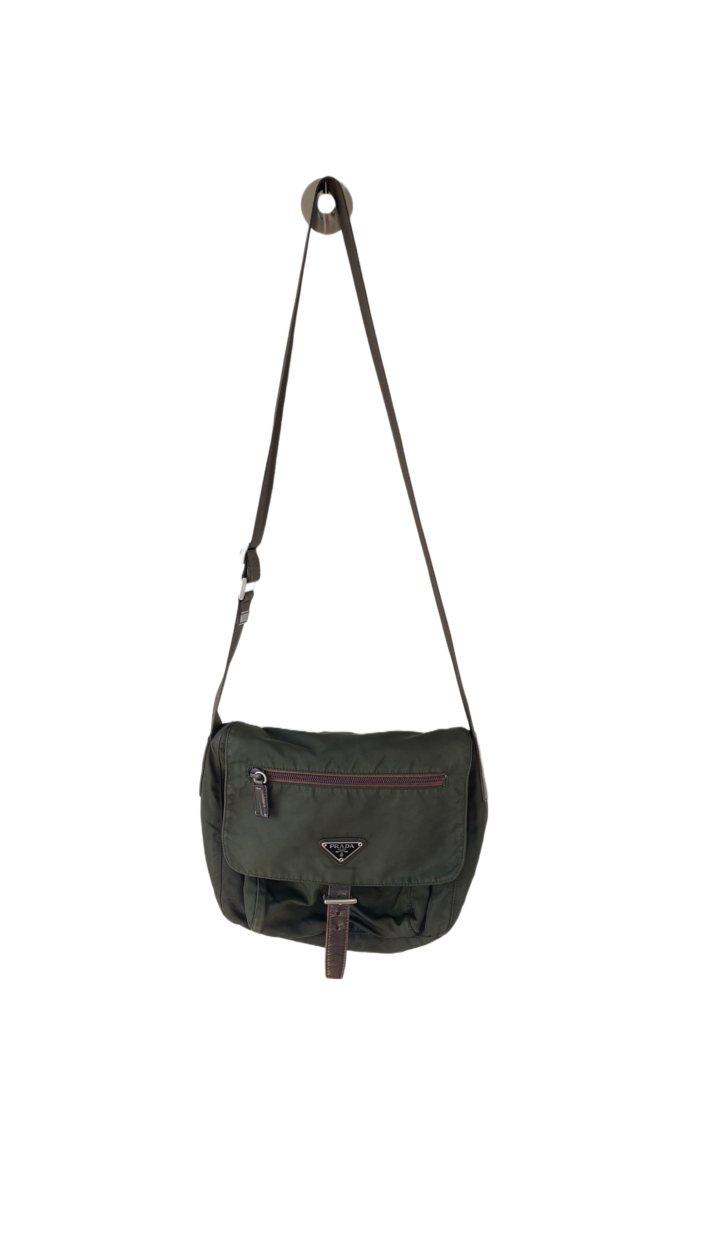 BORSA MESSENGER PRADA VERDE MILITARE/MARRONE