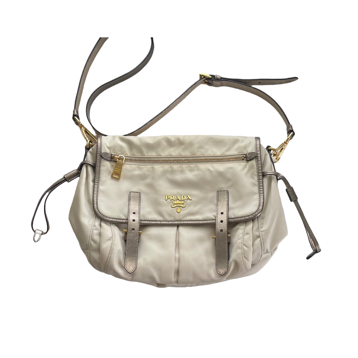 BORSA MESSENGER PRADA CREMA DETTAGLI ORO