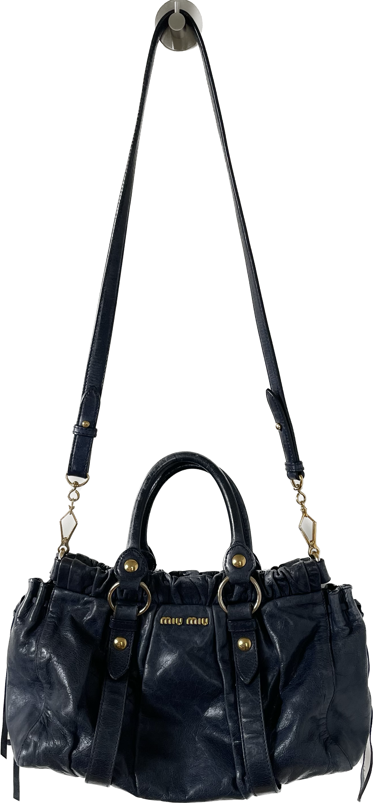 BORSA A MANO/MESSENGER IN PELLE MIUMIU NAVY