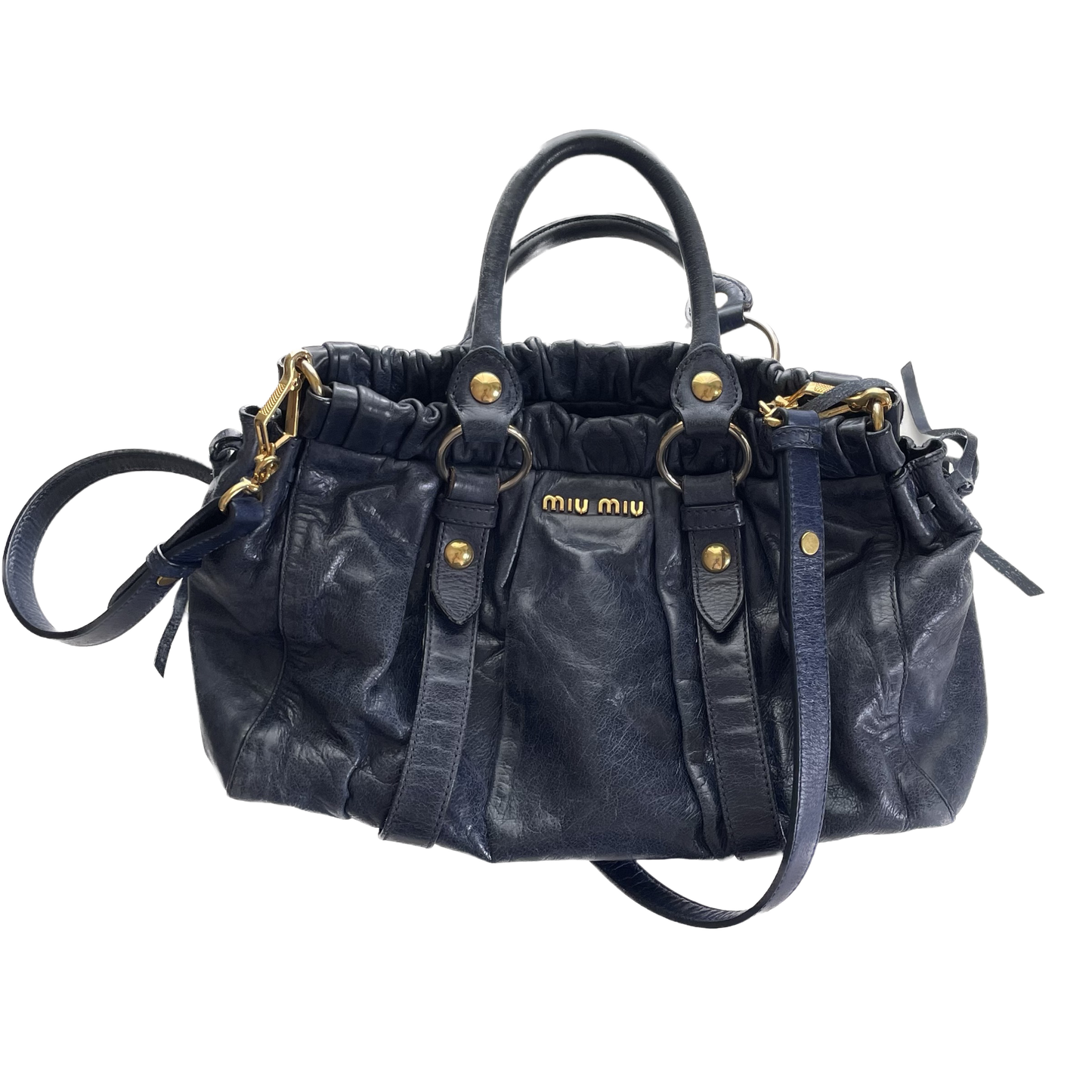BORSA A MANO/MESSENGER IN PELLE MIUMIU NAVY