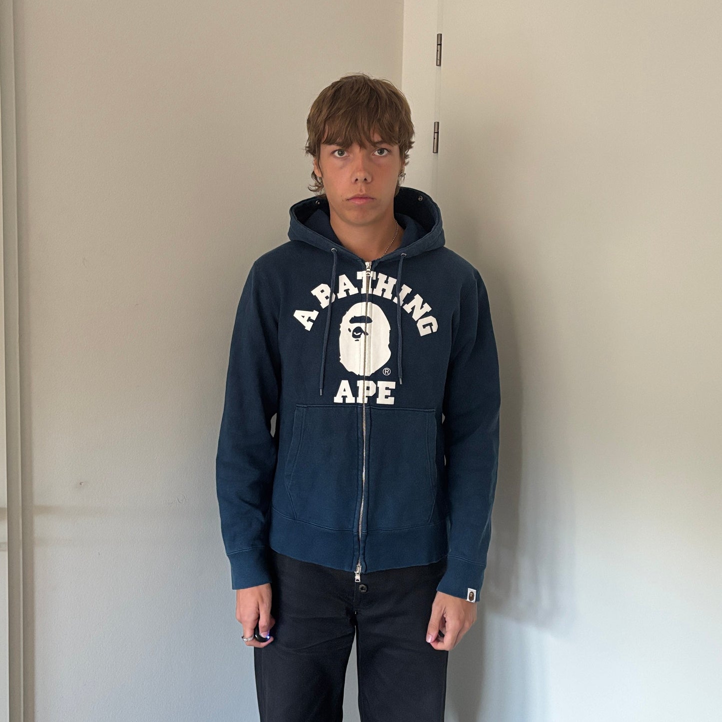 BAPE LOGO HOODIE BLUE STUDDED [L]