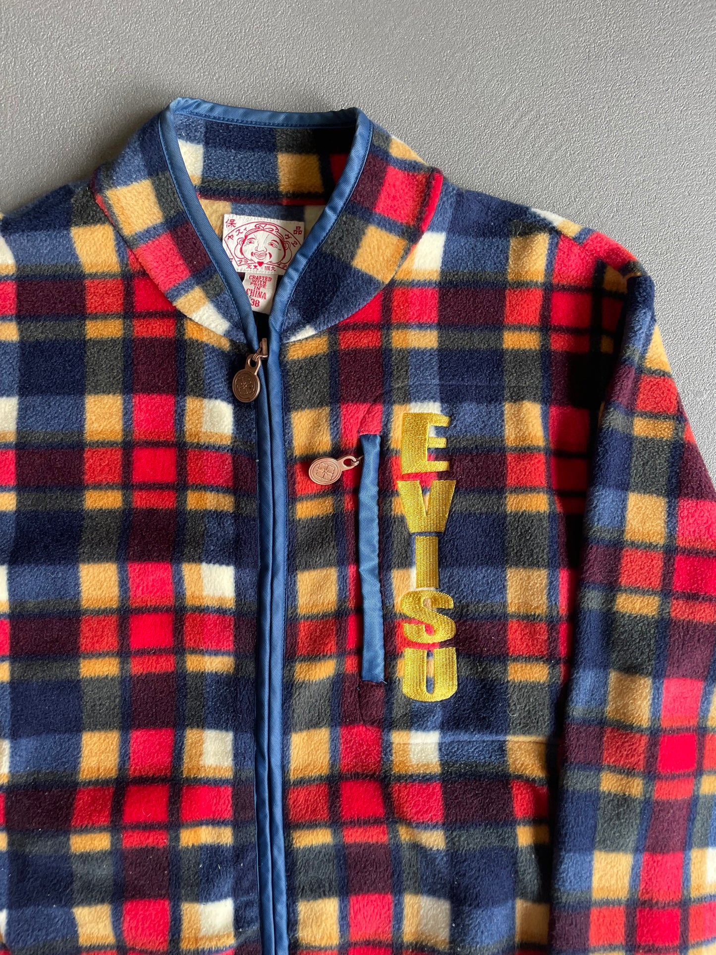 EVISU CHECKERED FLEECE JACKET RED BLUE [S]