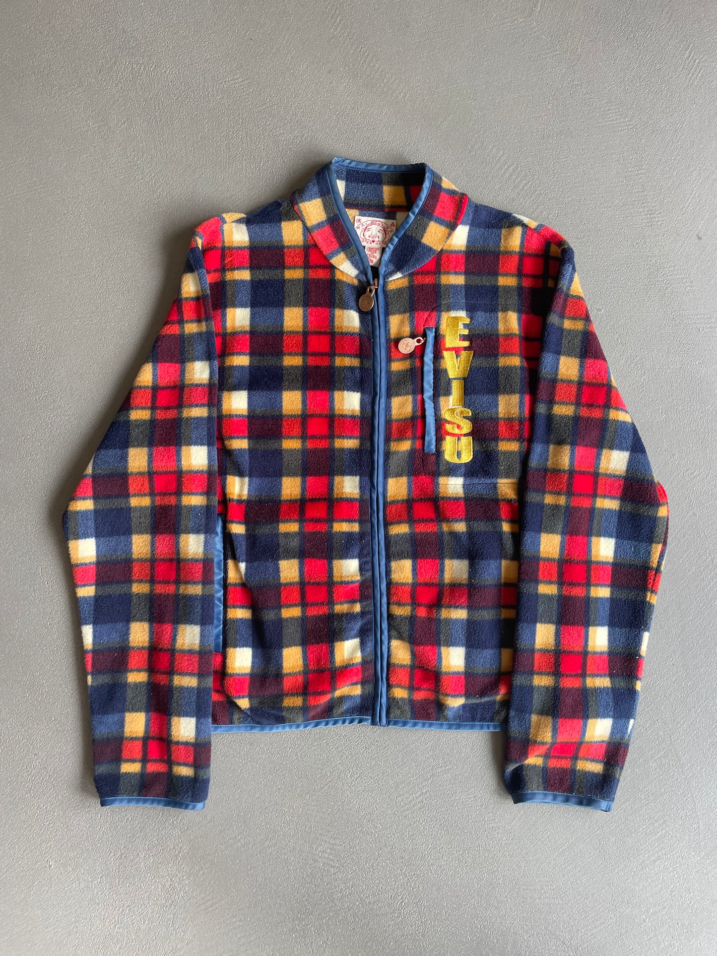 EVISU CHECKERED FLEECE JACKET RED BLUE [S]