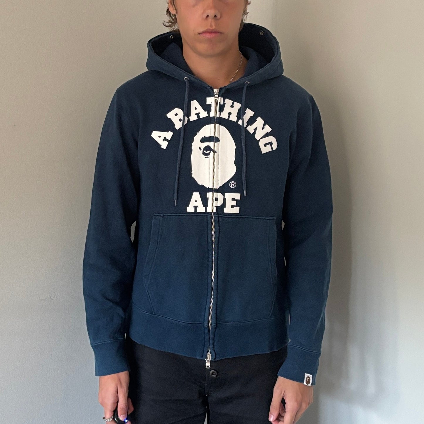 BAPE LOGO HOODIE BLUE STUDDED [L]