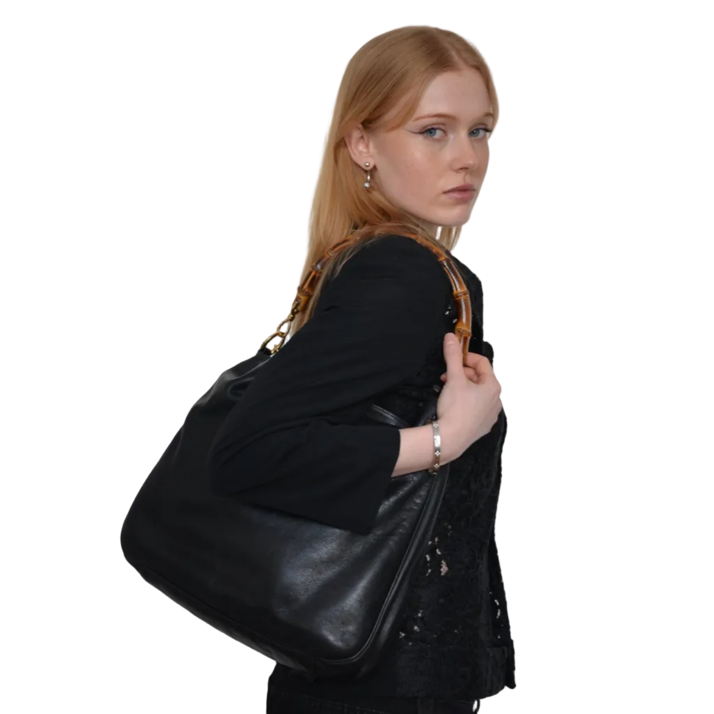 GUCCI TOM FORD BAMBOO LEATHER BAG BLACK