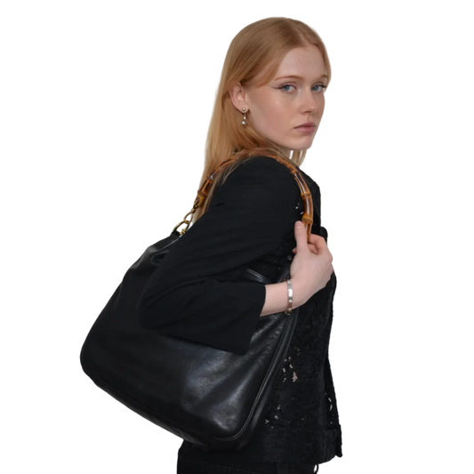 GUCCI TOM FORD BAMBOO LEATHER BAG BLACK