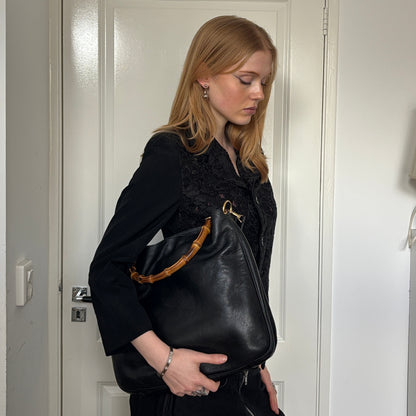 GUCCI TOM FORD BAMBOO LEATHER BAG BLACK