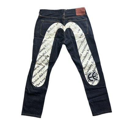 EVISU WHITE TEXT DIACOCK JEANS [W31]