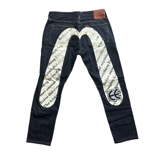 EVISU WHITE TEXT DIACOCK JEANS [W31]