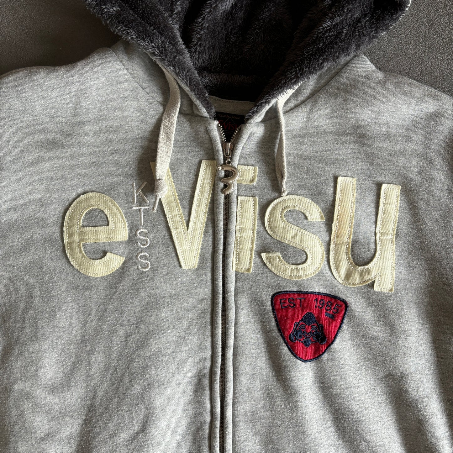 GIACCA IN PILE CON ZIP EVISU GRIGIO CON ZIP [XL]