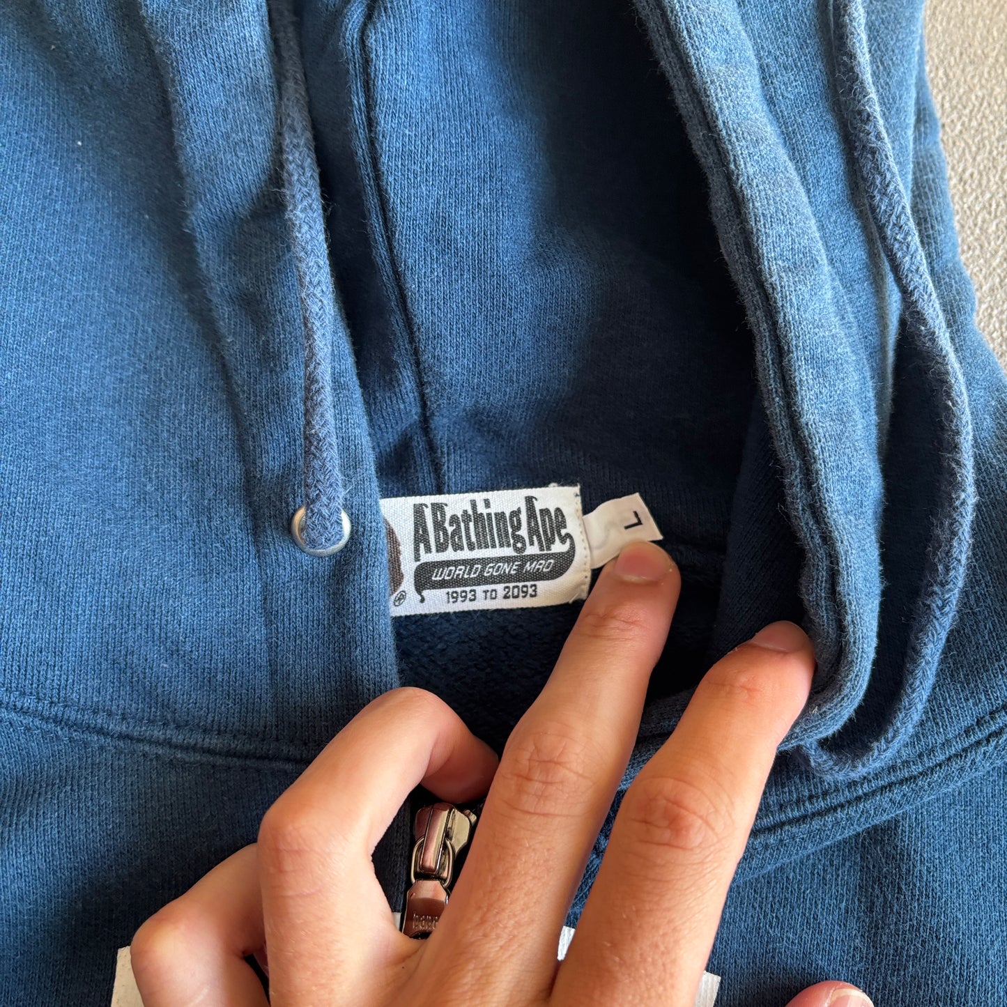 BAPE LOGO HOODIE BLUE STUDDED [L]