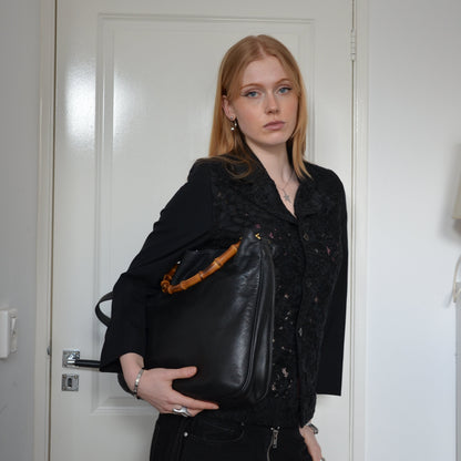 GUCCI TOM FORD BAMBOO LEATHER BAG BLACK