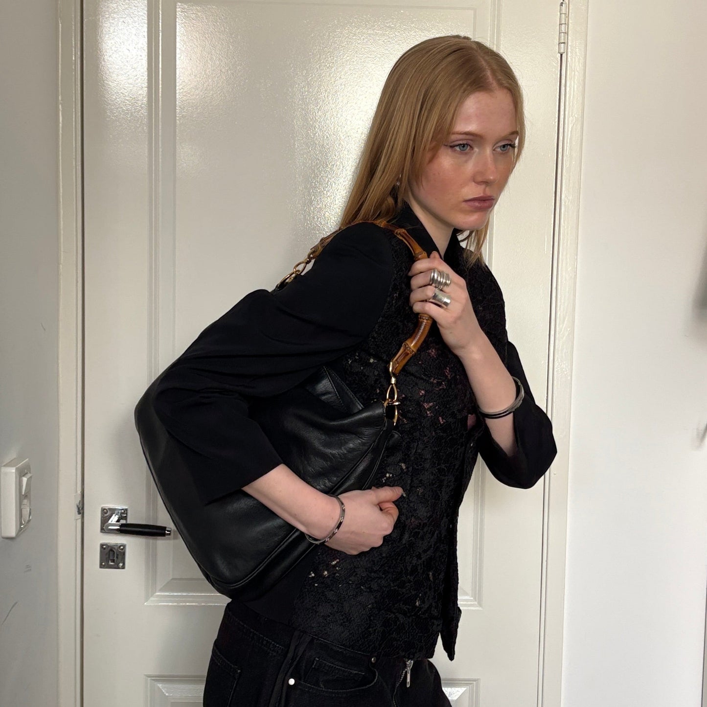 GUCCI TOM FORD BAMBOO LEATHER BAG BLACK