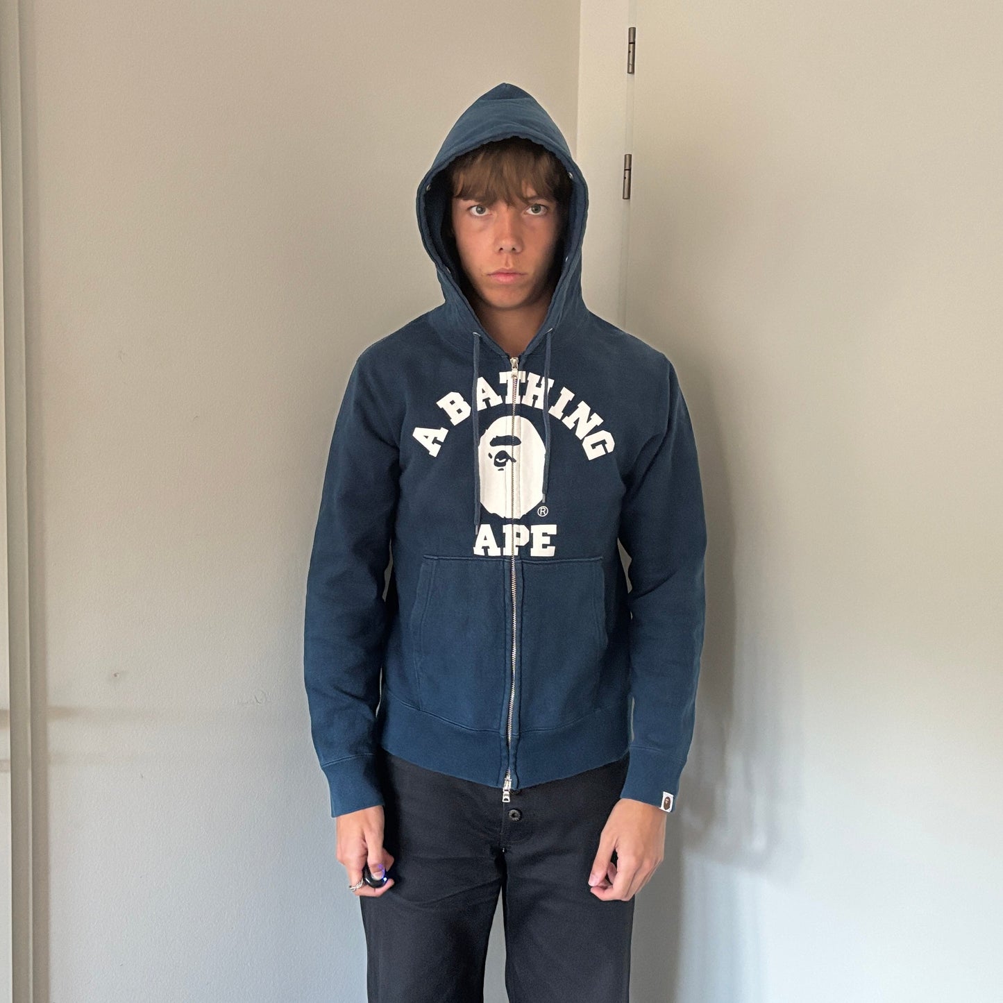 BAPE LOGO HOODIE BLUE STUDDED [L]