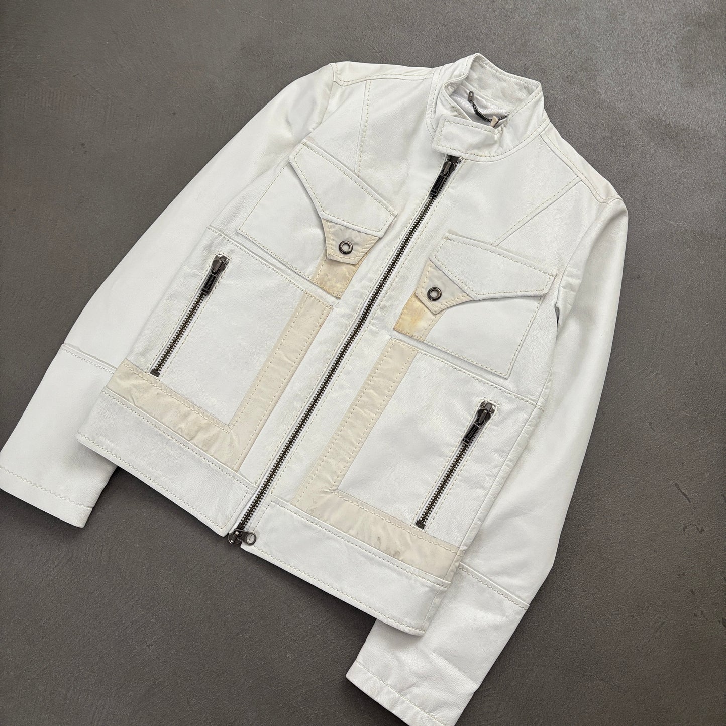 DIRK BIKKEMBERG VINTAGE LEATHER JACKET WHITE [M]