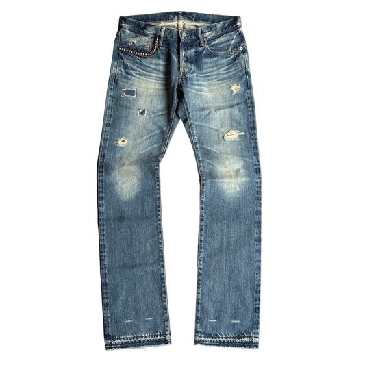 HYSTERIC GLAMOUR REPAIRED STUDDED SELVEDGE DENIM [W30]
