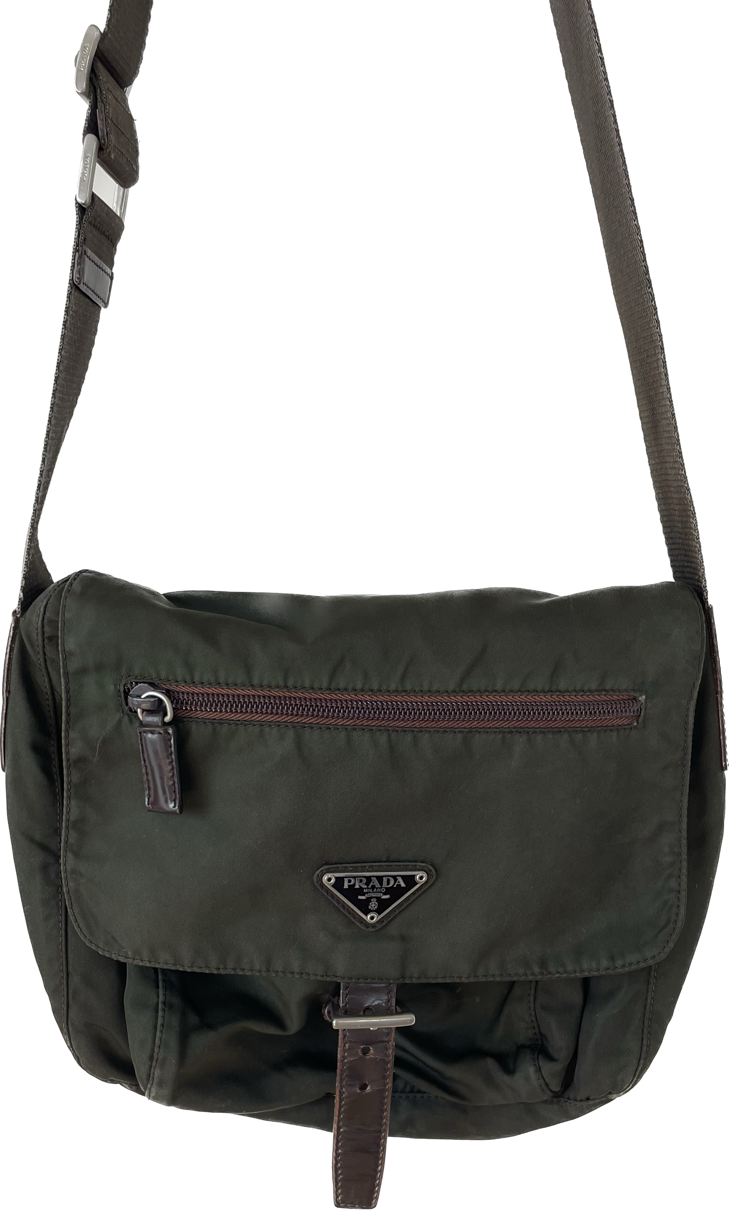 SAC MESSAGER PRADA VERT ARMÉE/MARRON