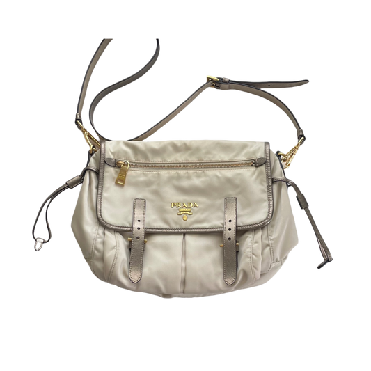 SAC MESSENGER PRADA CREME DÉTAILS OR