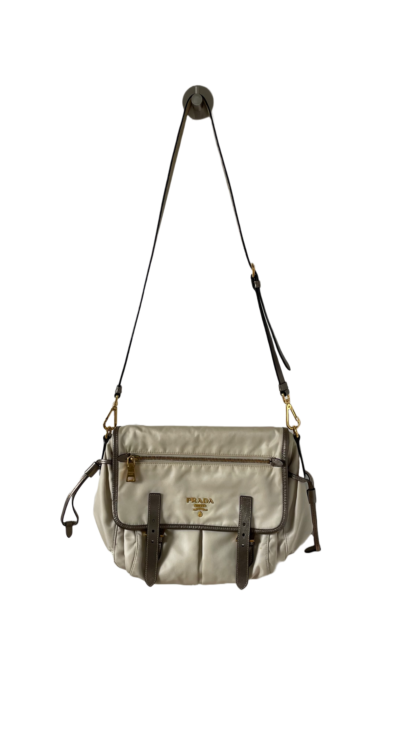 SAC MESSENGER PRADA CREME DÉTAILS OR