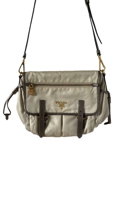 SAC MESSENGER PRADA CREME DÉTAILS OR