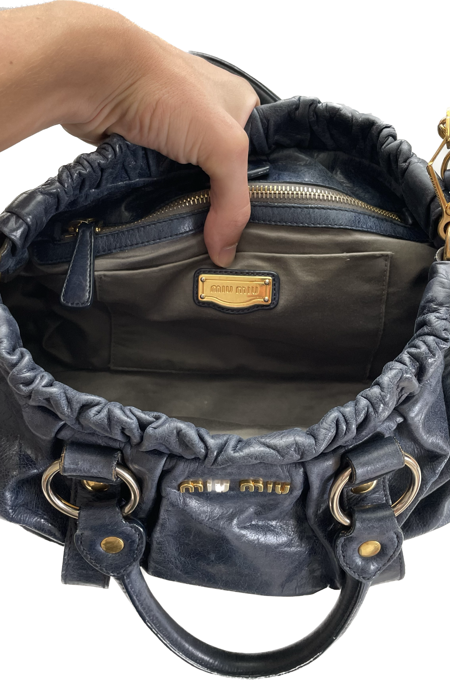 MIUMIU MESSENGER/SAC À MAIN EN CUIR MARINE