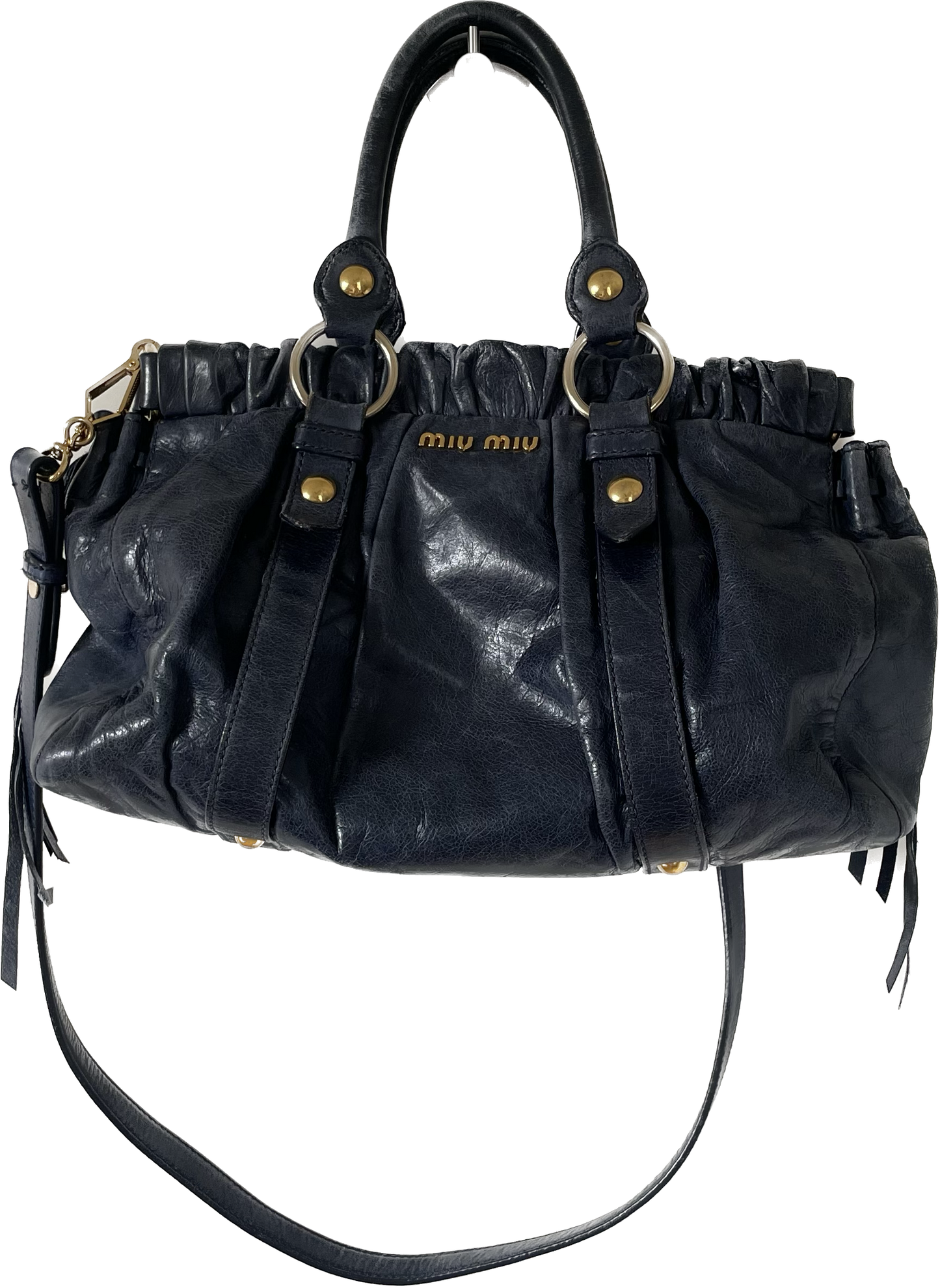 MIUMIU MESSENGER/SAC À MAIN EN CUIR MARINE