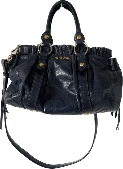 MIUMIU MESSENGER/SAC À MAIN EN CUIR MARINE