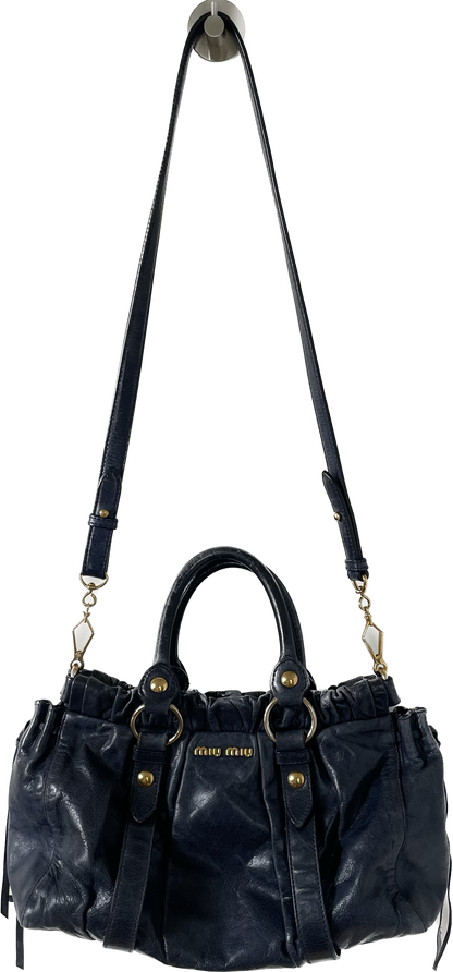 MIUMIU MESSENGER/SAC À MAIN EN CUIR MARINE