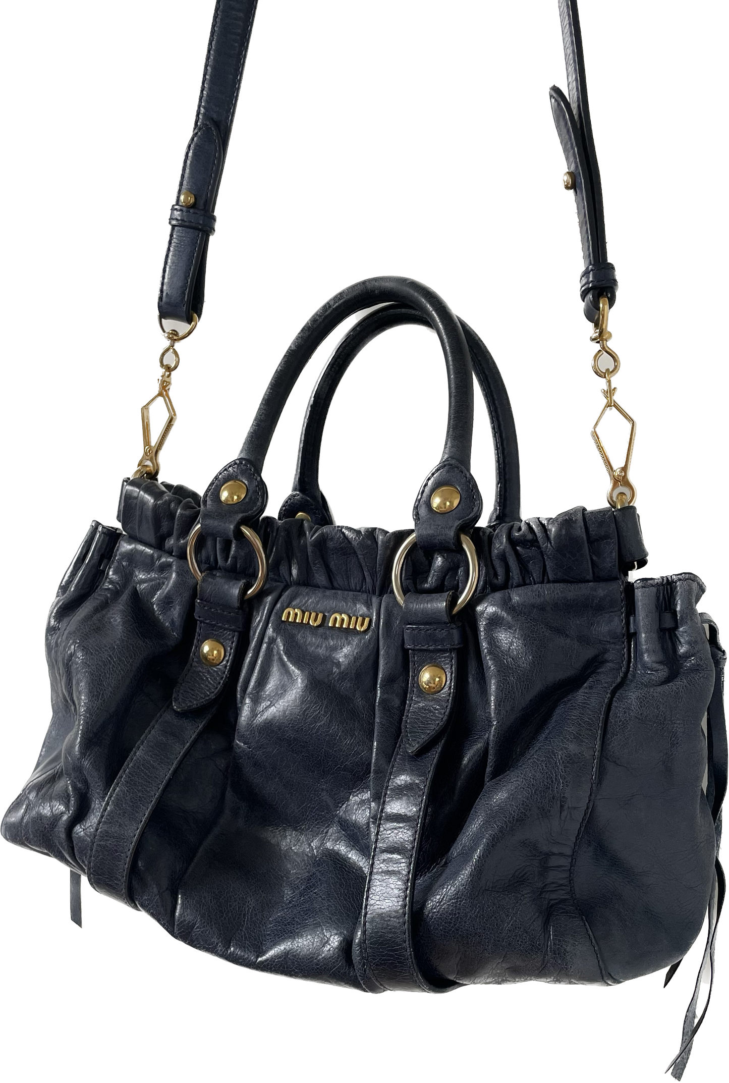 MIUMIU MESSENGER/SAC À MAIN EN CUIR MARINE