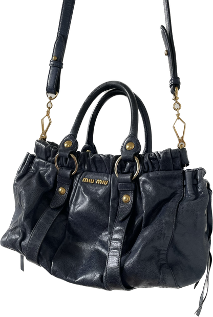 MIUMIU MESSENGER/SAC À MAIN EN CUIR MARINE