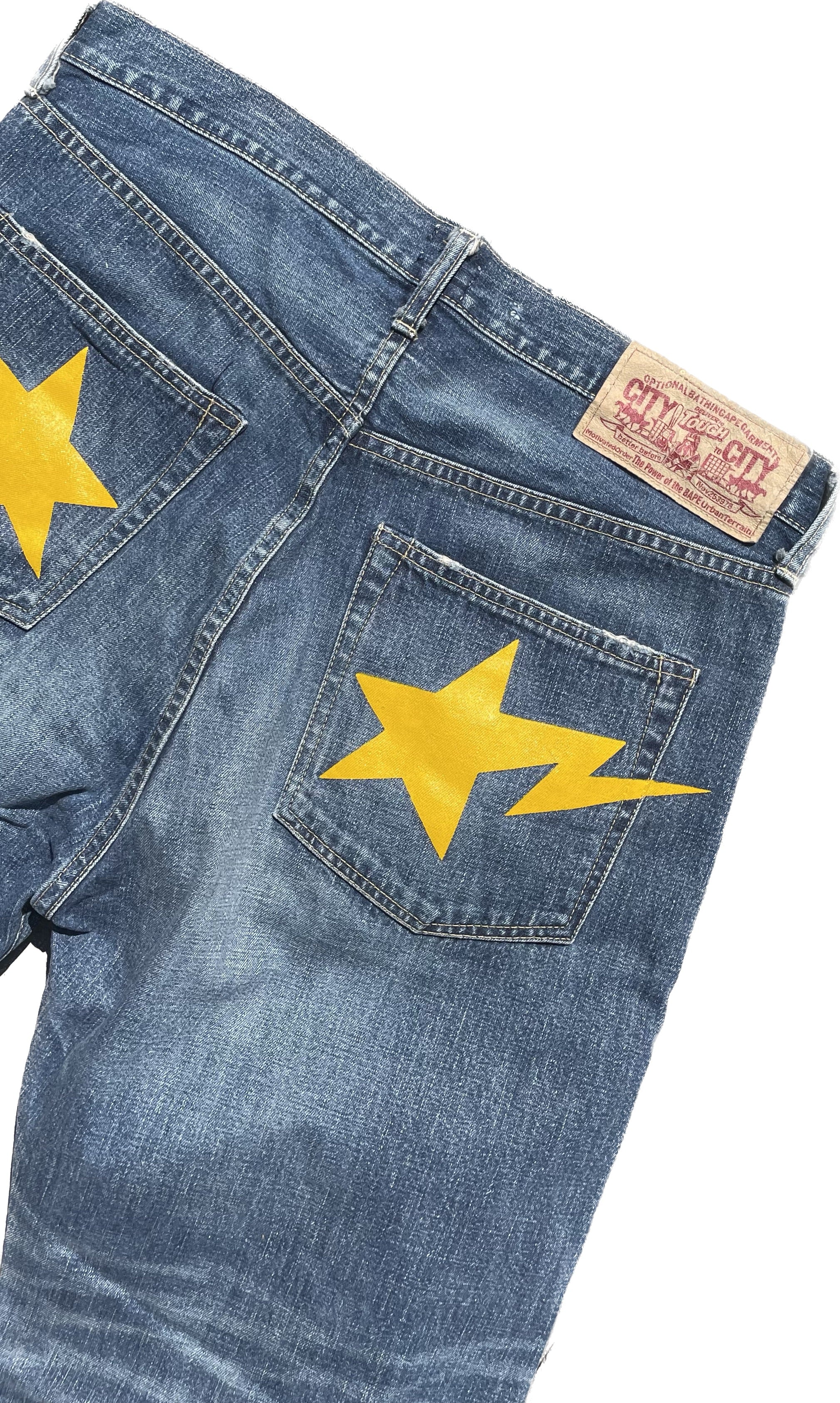 BAPE A Bathing Ape Nowhere selling Yellow Star Denim Jeans 36x32