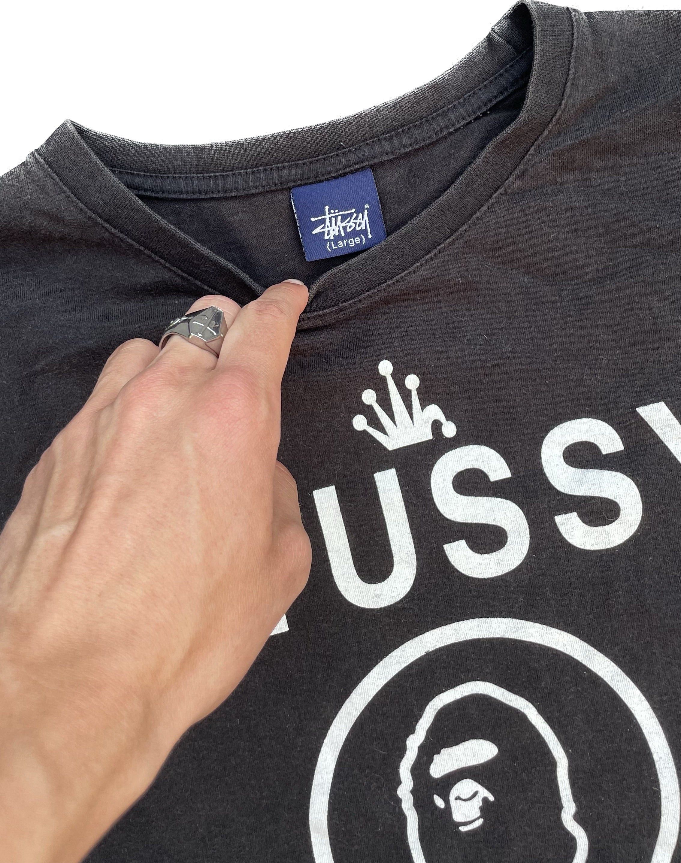 Vintage 90s STUSSY USA x WTAPS Drip Technique Grey T | Depop